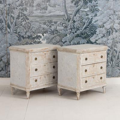 Pair 19th c Swedish Gustavian Painted Bedside Commodes with Reeded Drawers