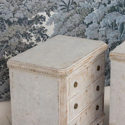Pair 19th c Swedish Gustavian Painted Bedside Commodes with Reeded Drawers