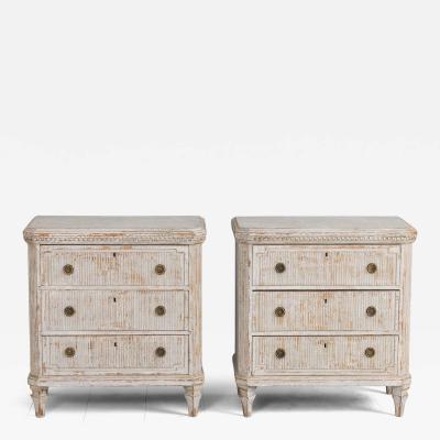 Pair 19th c Swedish Gustavian Painted Bedside Commodes with Reeded Drawers