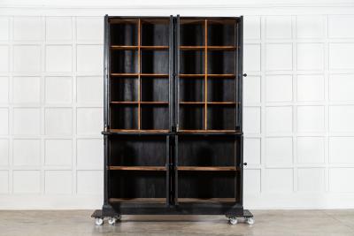 Pair 19thC English Ebonised Pine Glazed Housekeepers Cupboards