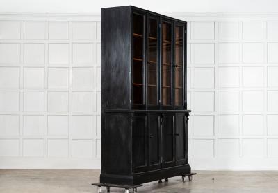 Pair 19thC English Ebonised Pine Glazed Housekeepers Cupboards