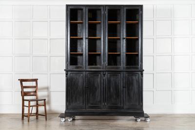 Pair 19thC English Ebonised Pine Glazed Housekeepers Cupboards