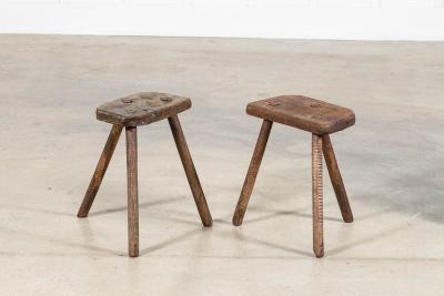 Pair 19thC English Elm Cutler Stools