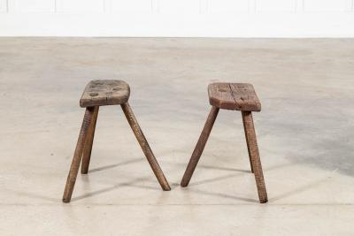 Pair 19thC English Elm Cutler Stools