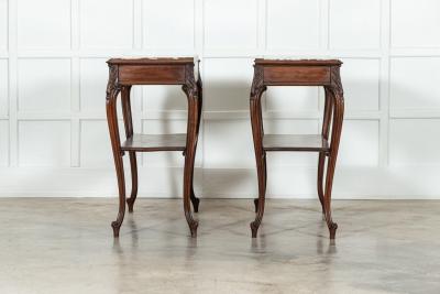 Pair 19thC French Walnut Marble Serving Tables