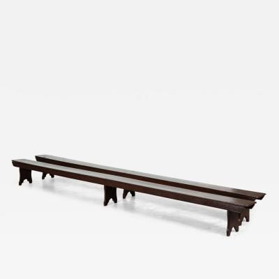 Pair 19thC Monumental English Convent Pine Benches