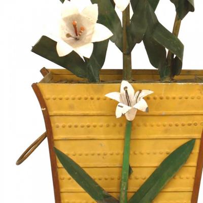 Pair American Art Moderne Tole Baskets With Lillies