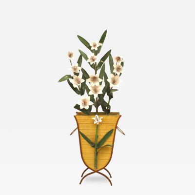 Pair American Art Moderne Tole Baskets With Lillies