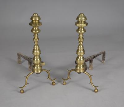 Pair American Brass Andirons