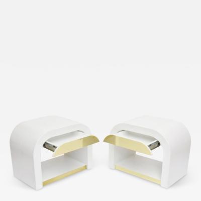 Pair American White Enameled and Brass Waterfall Bedside Table