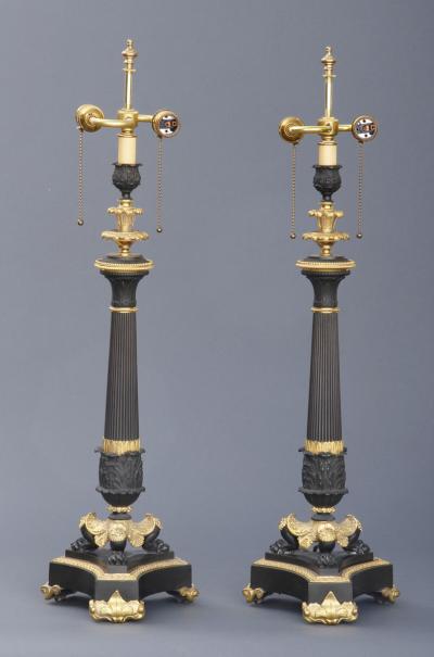 Pair Antique French Bronze Ormolu Lamps