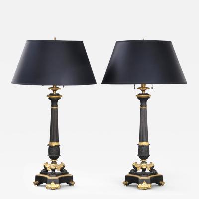 Pair Antique French Bronze Ormolu Lamps