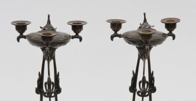 Pair Antique French Bronze Pastille Burner Candelabra