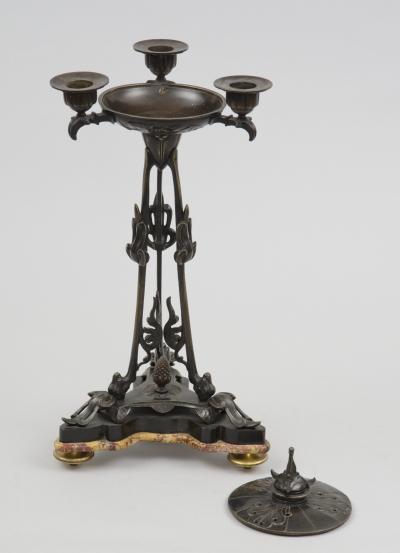 Pair Antique French Bronze Pastille Burner Candelabra