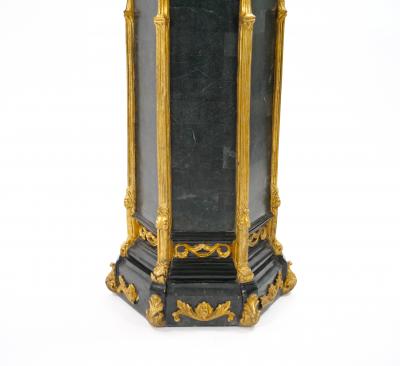 Pair Antique French Napoleon III Marble Ebonized Gilt Wooden Pedestals