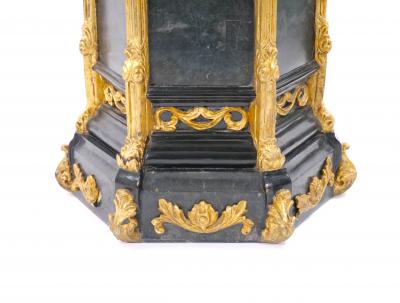 Pair Antique French Napoleon III Marble Ebonized Gilt Wooden Pedestals