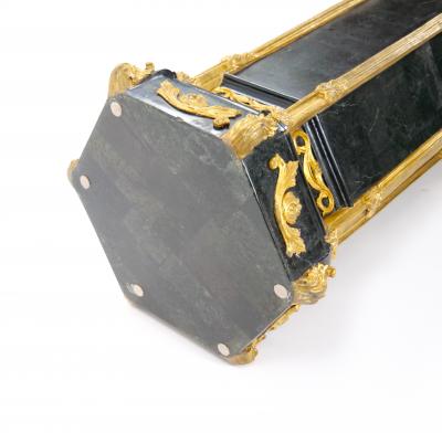 Pair Antique French Napoleon III Marble Ebonized Gilt Wooden Pedestals