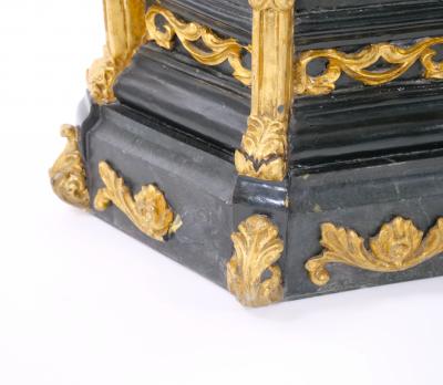 Pair Antique French Napoleon III Marble Ebonized Gilt Wooden Pedestals