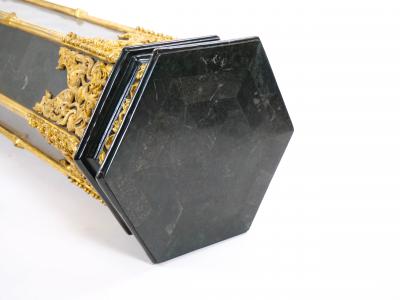 Pair Antique French Napoleon III Marble Ebonized Gilt Wooden Pedestals