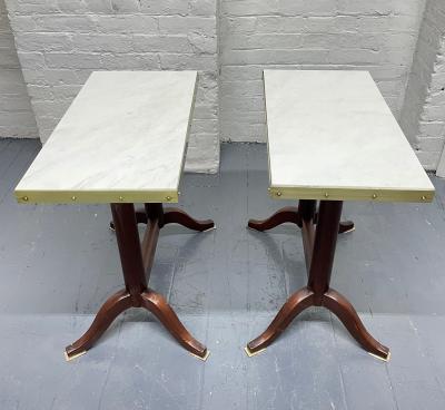 Pair Antique Mahogany and Marble Top Side Tables