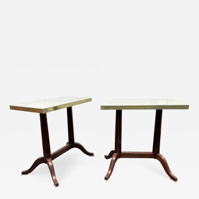 Pair Antique Mahogany and Marble Top Side Tables