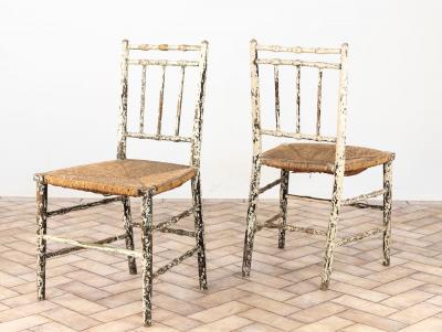 Pair Antique Rush Seat Dining Chairs England 1920s