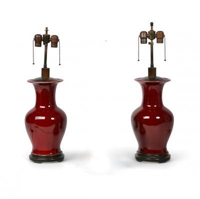 Pair Antique Sang de Boeuf Chinese Export Table Lamps