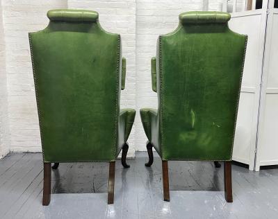 Pair Antique Style Tufted Leather Wingback Chairs