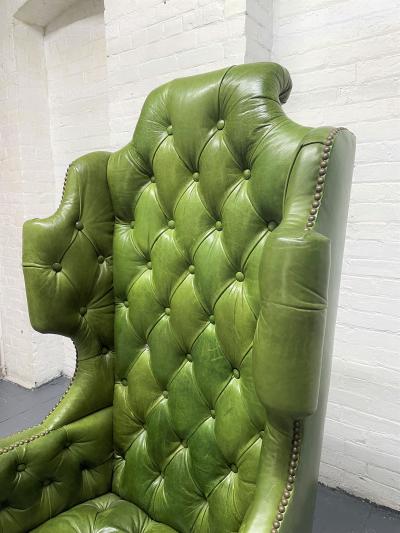 Pair Antique Style Tufted Leather Wingback Chairs