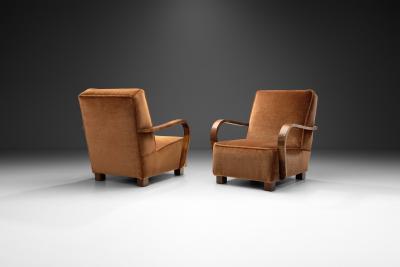 Pair Art Deco Armchairs with Rounded Armrests Europe First half of 20th Century