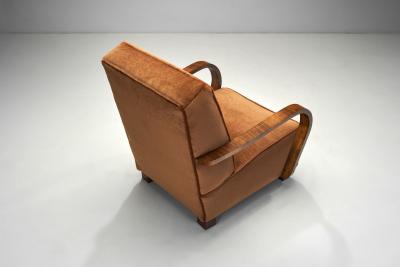 Pair Art Deco Armchairs with Rounded Armrests Europe First half of 20th Century