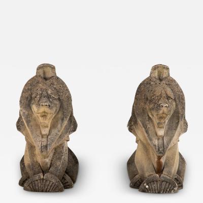 Pair Art Deco Concrete Lions Garden Ornaments England 1930s