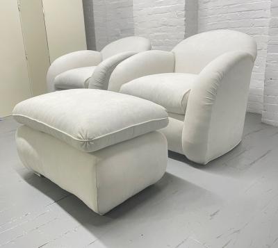 Pair Art Deco Lounge Chairs with Matching Ottoman
