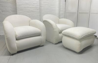 Pair Art Deco Lounge Chairs with Matching Ottoman