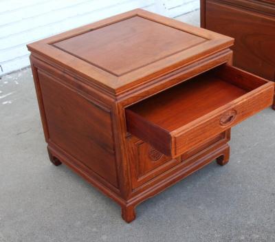 Pair Asian Rosewood Chinosarie Nightstands Side Tables