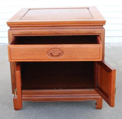 Pair Asian Rosewood Chinosarie Nightstands Side Tables