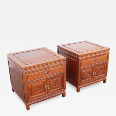 Pair Asian Rosewood Chinosarie Nightstands Side Tables