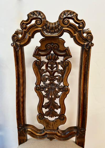 Pair Baroque Carved Walnut Side Chairs