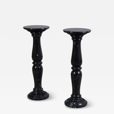 Pair Black Marble Pedestals