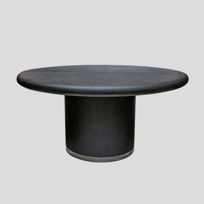 Pair Black lacquer demi lune consoles tables or dining table