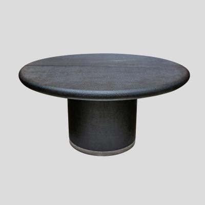 Pair Black lacquer demi lune consoles tables or dining table