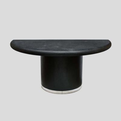 Pair Black lacquer demi lune consoles tables or dining table
