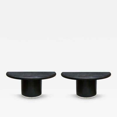 Pair Black lacquer demi lune consoles tables or dining table