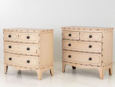 Pair Bowfront French Faux Bamboo Dressers