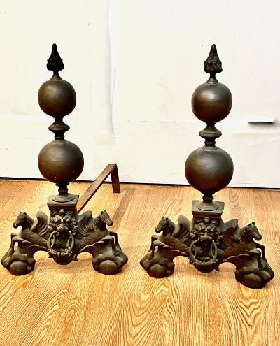 Pair Bronze Andirons