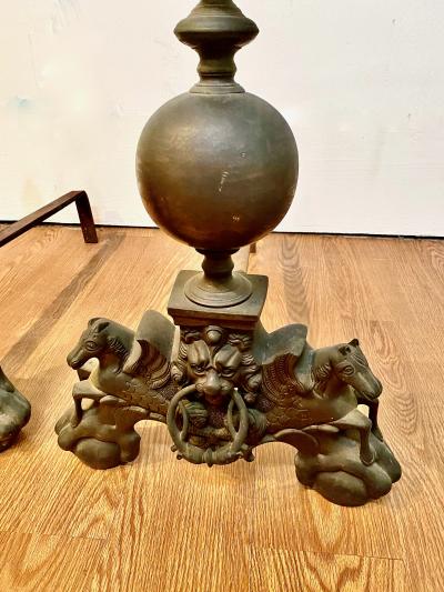 Pair Bronze Andirons