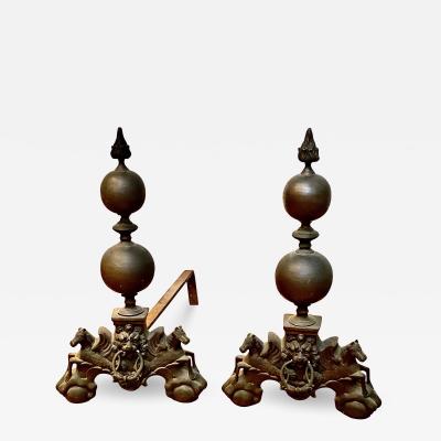 Pair Bronze Andirons