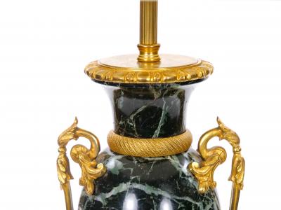 Pair Bronze Mounted Antico Verde Marble Urn Form Table Lamps French 19th Cent