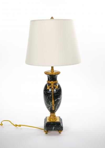 Pair Bronze Mounted Antico Verde Marble Urn Form Table Lamps French 19th Cent