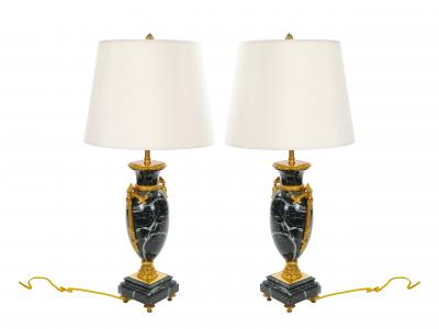 Pair Bronze Mounted Antico Verde Marble Urn Form Table Lamps French 19th Cent